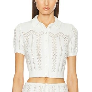 Helsa Adam Cardigan Top Short-Sleeve Open Knit Buttons Crochet Collar Revolve